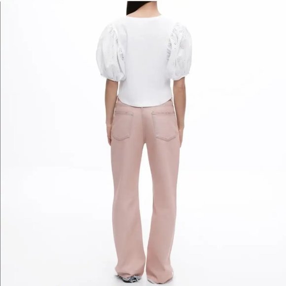 Zara Raw Hem Flare Pink Blue Acid Wash Mid Rise Jeans Denim Y2K 90s Size 6 - Picture 13 of 14